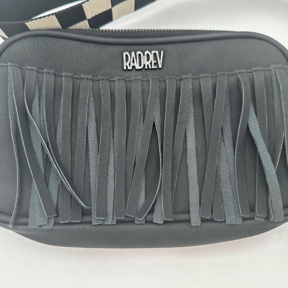 Rad Rev Black Fringe Crossbody Bag W/ Checkered Strap